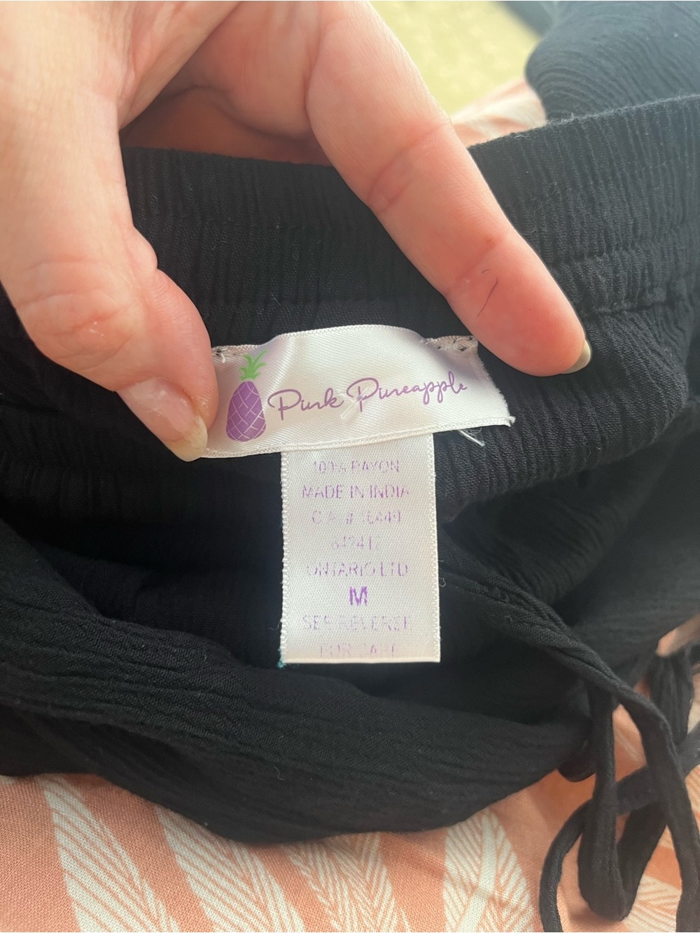 Pink Pineapple Black Wide Leg Button Detail Pants Medium Boho Rayon - Picture 4 of 8